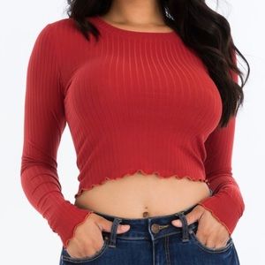 Rust color Long Sleeve Ribbed Top Size Medium